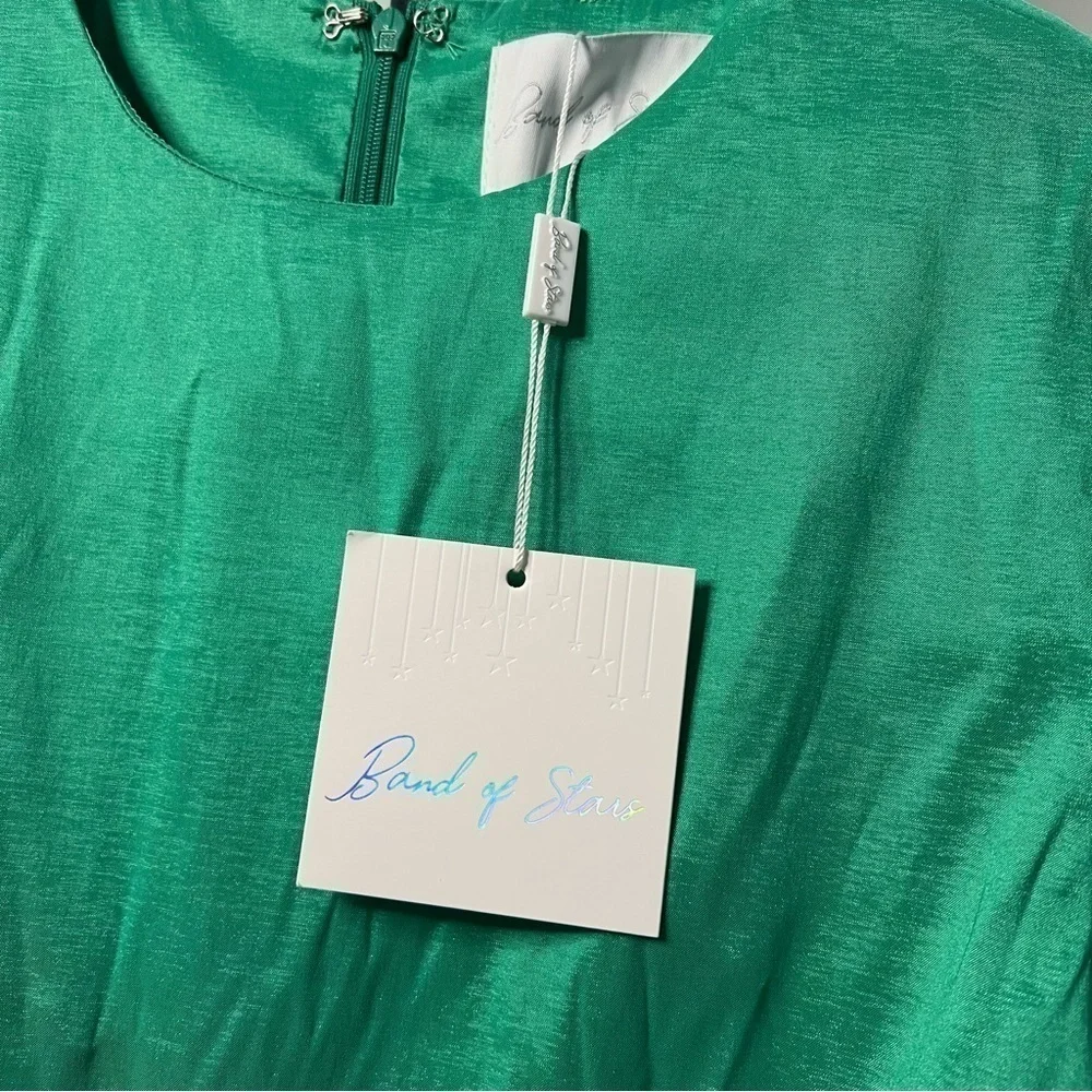 Band of Stars Green Puff Sleeve Rhinestone Cutout Dress Size 8 - Picture 9 of 13